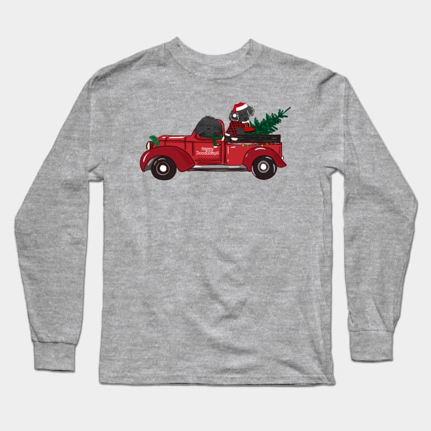 Cartoon Labradoodles Red Christmas Truck Long Sleeve T-Shirt by EMR_Designs